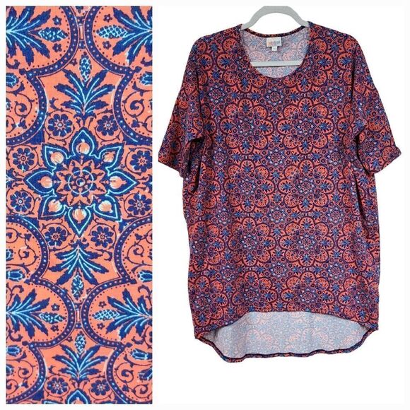 LuLaRoe IRMA M 12/14 Pink Floral Medallion High Low Tunic Short Sleeve T-Shirt - Picture 1 of 7